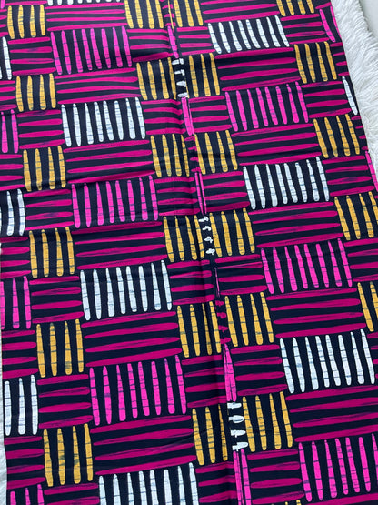 African Print Fabric/Ankara Print 6 Yards/By The Yard/Pink Gold White Color Fabric/KM10k