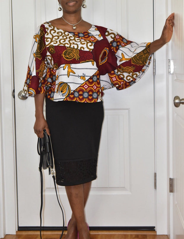 African clothing for women/ African high low crop top/ African cape top/plus size crop top/ Full flare blouse/Danshiki Top/African Blouse