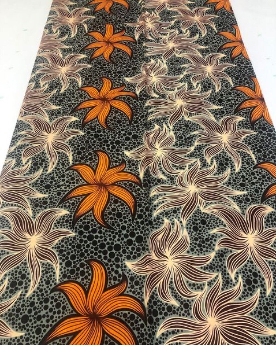 African Fabric/African Print Fabric/Ankara-grey and Orange Floral Design/YARD OR WHOLESALE/African Dress/Headwraps/MK472/Quilt Fabric/Africa