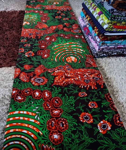 African Fabric/African Print Fabric/Ankara- Green and Brown Floral Design/By The Yard/Wholesale/African Dress/ Fabric/Floral Fabric/MK106