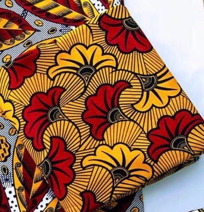 African Fabric/African prints/ Ankara fabric/ African wax/Hollandais/yellow and red floral fabric/MK511