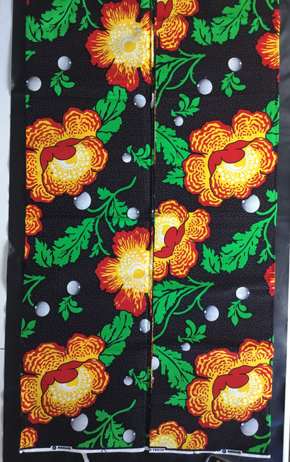 Black and green African Fabric/African prints/ Ankara fabric/ African fabric per yard/ African headwrap/ African fabric for crafts/MK415