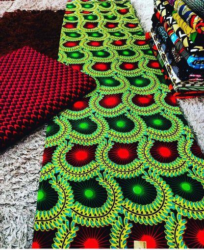 Green and wine African Fabric/African prints/ Ankara fabric/ African fabric by the yard/African fabric/ African fabric 6 yards/MK114