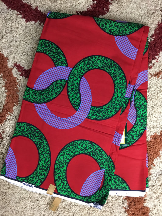 Red and green African Fabric/African prints/ Ankara fabric/ Wax print/ African headwrap/ African fabric for crafts/MK512/African headwrap