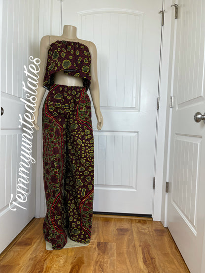African print maxi pant with matching cropped top, Ankara pant set,African maxi pants,cropped Top&pant set,Wide bottom pants/Palazzo/TK69