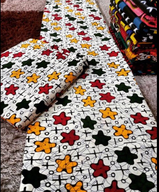 African Fabric/African prints/ Ankara fabric-Cream Color Star /Wax print/ African fabric for decor/ African fabric for crafts/African/FG3Dd
