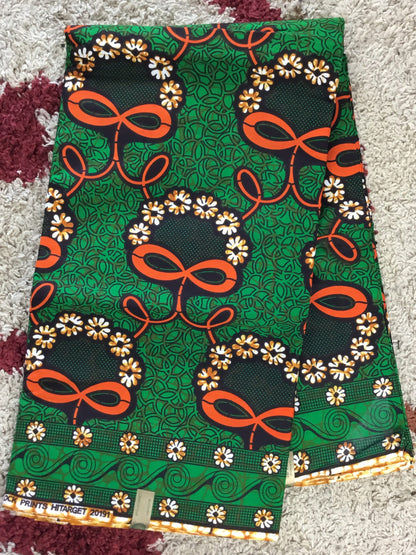 Green and gold African Fabric/African prints/ Ankara fabric/ Wax print/ African fabric by the yard/ face mask fabric/ MK142
