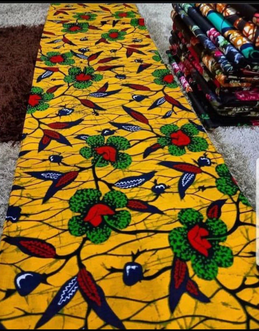 African Fabric/Ankara-Yellow,red and green Floral Design/African prints/ Ankara fabric/ African wax/African clothing/MK193/