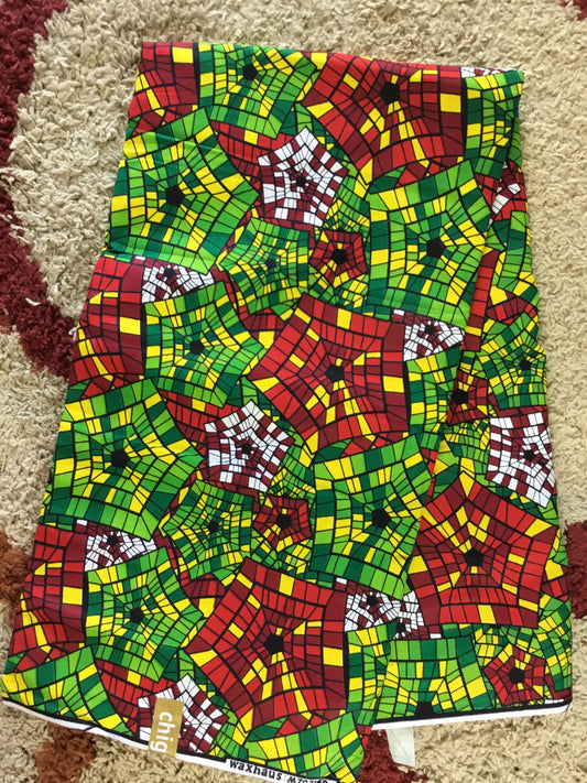 Red and lemon green African Fabric/African prints/ Ankara fabric/ WaxAnkara fabric by the yard/ African fabric for crafts/African head/MK138