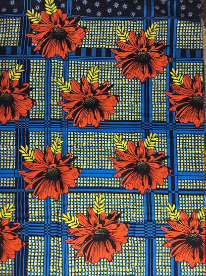 Blue and orange African Fabric/African prints/ Ankara fabric/ African wax/African fabric by the yard/African fabric 6 yards/MK412