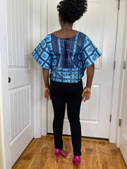 African clothing for women/ African high low crop top/ African cape top/plus size crop top/Blue top/ Full flare blouse/summer top/TK87