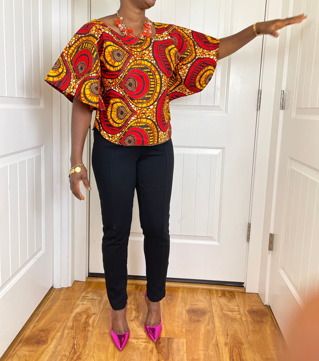 African clothing for women/ African blouse/African cape top/plus size African Red top/ Full flare blouse/summer top/