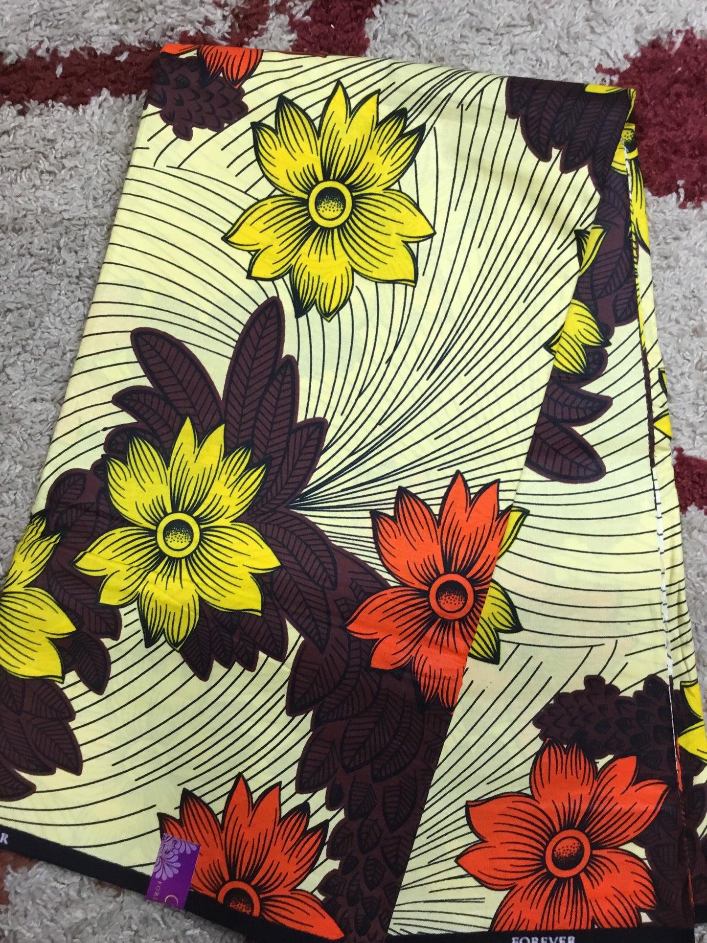 Cream and orange African Fabric/African prints/ Ankara fabric/ Wax prints/ Cream and brown African prints/ African craft fabric/MK198
