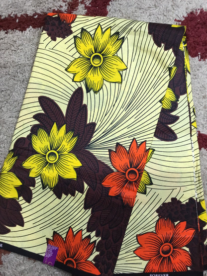 Cream and orange African Fabric/African prints/ Ankara fabric/ Wax prints/ Cream and brown African prints/ African craft fabric/MK198