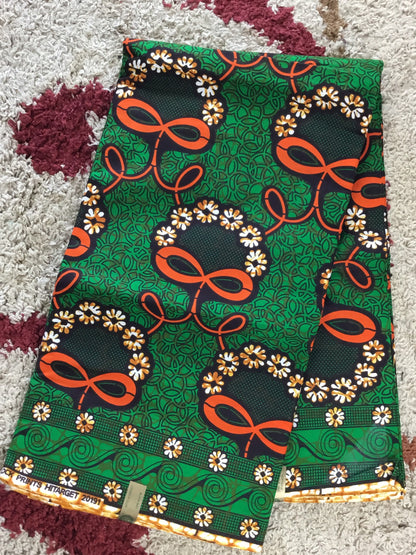 Green and gold African Fabric/African prints/ Ankara fabric/ Wax print/ African fabric by the yard/ face mask fabric/ MK142
