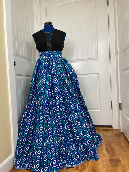 Blue and teal African clothing maxi skirt/ African women clothing/ Ankara maxi skirt/ African print skirt/ Ankara long skirt/ Skirt/DT2