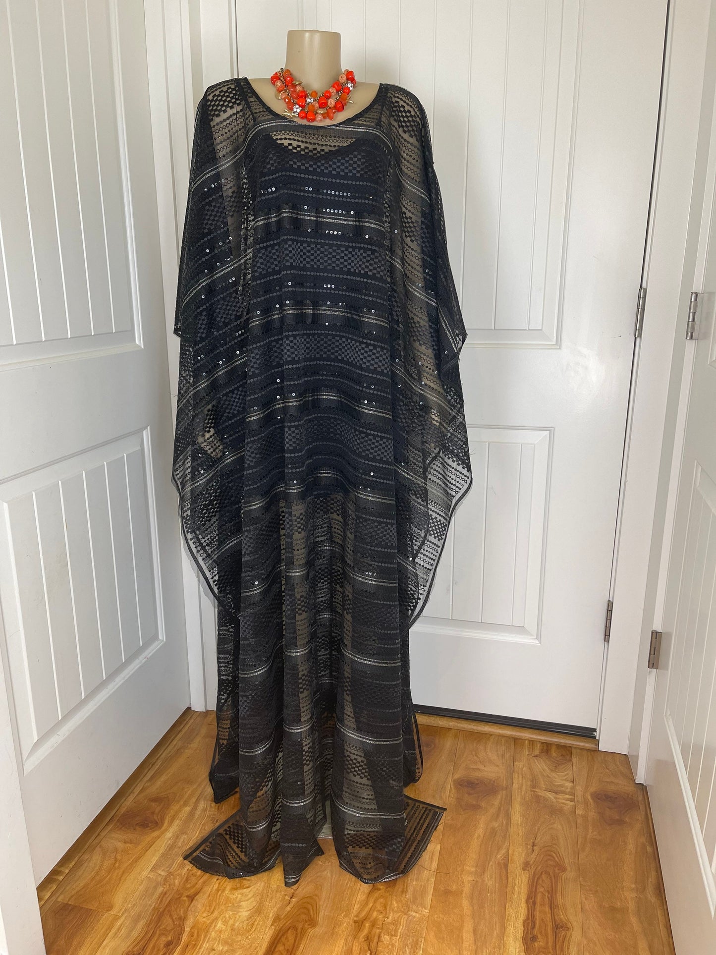 Black dress abaya /Black dress for women/Black kaftan/black lace/Black boubou for weddings/Black outfit