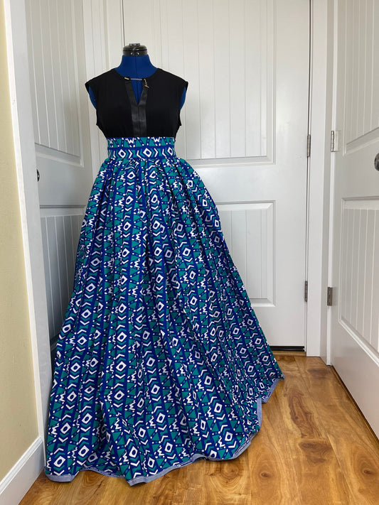 Blue and teal African clothing maxi skirt/ African women clothing/ Ankara maxi skirt/ African print skirt/ Ankara long skirt/ Skirt/DT2