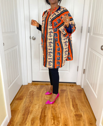 African print kimono,Cotton kimono,Ankara kimono,African women clothing,orange and black poncho,African duster,plus size kimono,Danshiki,