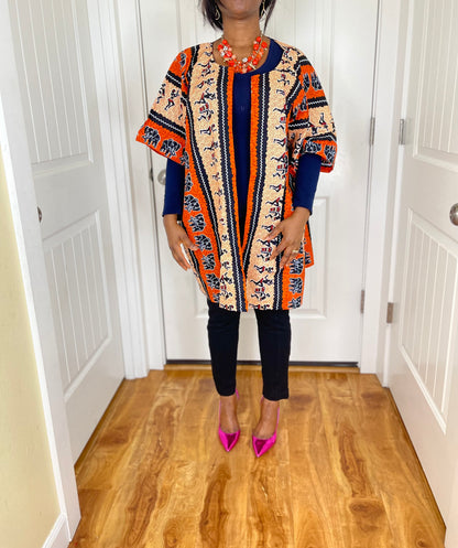 African print kimono,Cotton kimono,Ankara kimono,African women clothing,orange and black poncho,African duster,plus size kimono,Danshiki,
