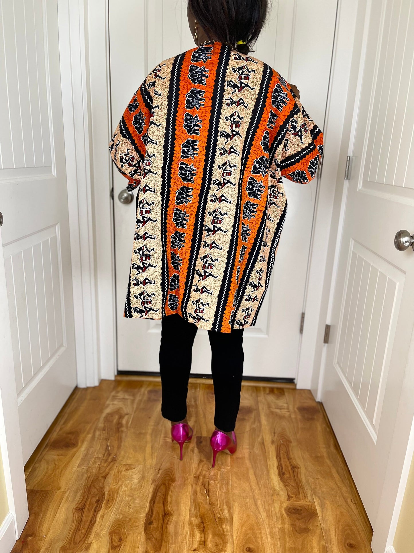 African print kimono,Cotton kimono,Ankara kimono,African women clothing,orange and black poncho,African duster,plus size kimono,Danshiki,