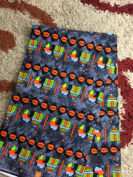 Orange African Fabric/African prints/ Ankara fabric/ Wax print/ African fabric for decor/ African fabric for crafts/CK400