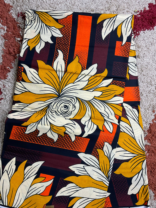 African Fabric/African prints/ Ankara fabric/ African wax/Brown yellow and orange African fabric/ African fabric 6 yards/MK616