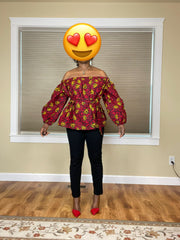 African Blouses For Women Fashion |African Blouses |African Women’s Top|African Women Clothing |African Off Shoulder Blouse|Red Blouse