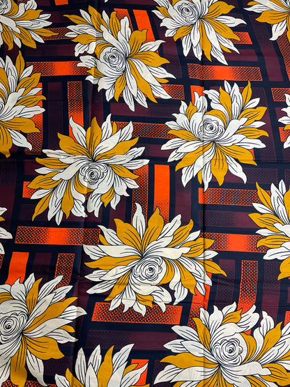 African Fabric/African prints/ Ankara fabric/ African wax/Brown yellow and orange African fabric/ African fabric 6 yards/MK616