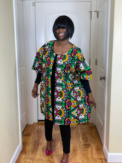 African women clothing/Danshiki Poncho/Poncho/Oversized kimono/African jacket/Ready to ship kimono/Green kimono/African top/African duster