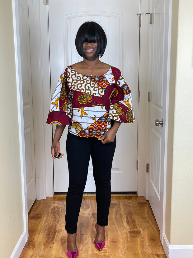 African clothing for women/ African high low crop top/ African cape top/plus size crop top/ Full flare blouse/Danshiki Top/African Blouse