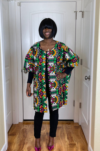African women clothing/Danshiki Poncho/Poncho/Oversized kimono/African jacket/Ready to ship kimono/Green kimono/African top/African duster