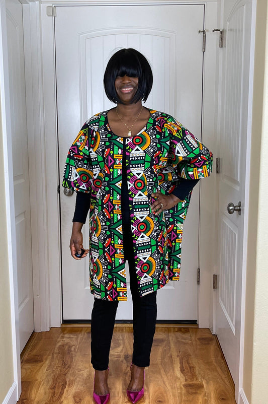 African women clothing/Danshiki Poncho/Poncho/Oversized kimono/African jacket/Ready to ship kimono/Green kimono/African top/African duster
