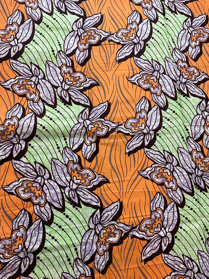 African Fabric/African Print Fabric/ Fabric Bundles/ Boho Fabric/ Fabric/Ankara-Orange Lemon Floral Design/Fabric By The Yard/Quilting/MK457