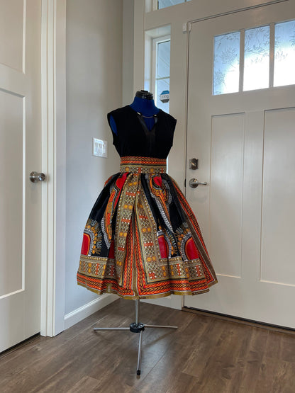African Midi Skirt With Pockets/Ankara Skirt/African Clothing/VA47