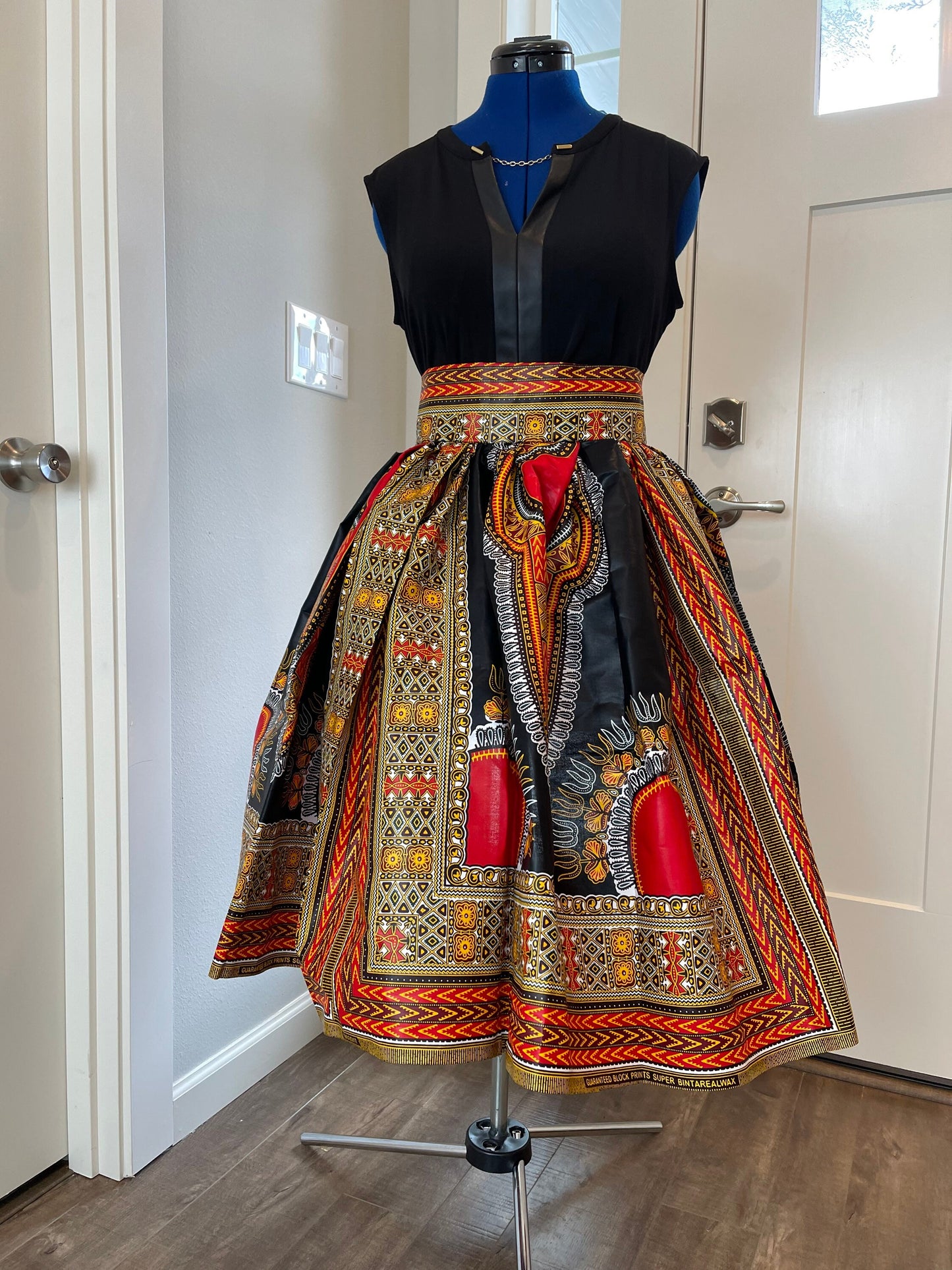 African Midi Skirt With Pockets/Ankara Skirt/African Clothing/VA47