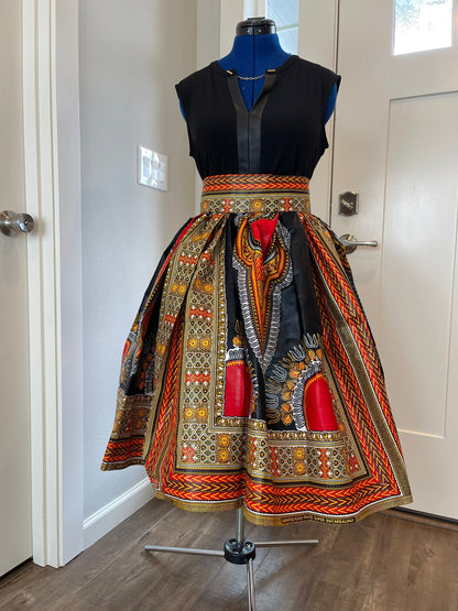 African Midi Skirt With Pockets/Ankara Skirt/African Clothing/VA47