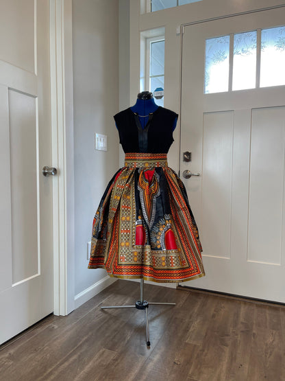 African Midi Skirt With Pockets/Ankara Skirt/African Clothing/VA47