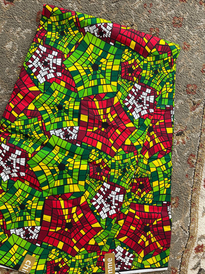 African Print Fabric/Ankara-Green,Red,White Pentagon Design / African fabric for sale/African headwrap/Hollandais Wax/ African Wax Print/VY6
