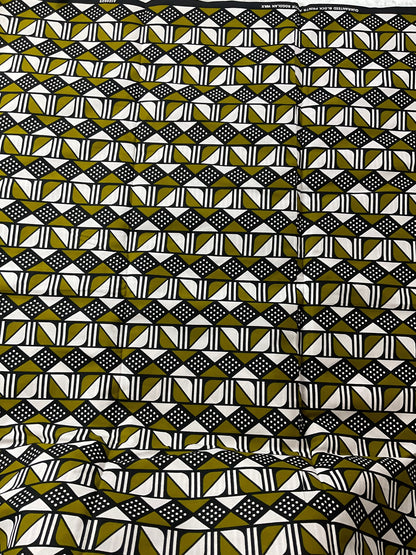 African Print Fabric/Ankara-Olive,White and Black Triangle Design/By The Yard/African Fabric/Danshiki Fabrics /African headwrap/VY3/Fabric