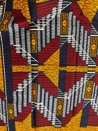 African fabric /African fabric by the yard/ African fabric for sale/Danshiki fabric/African headwrap/Red,navy and yellow African fabric