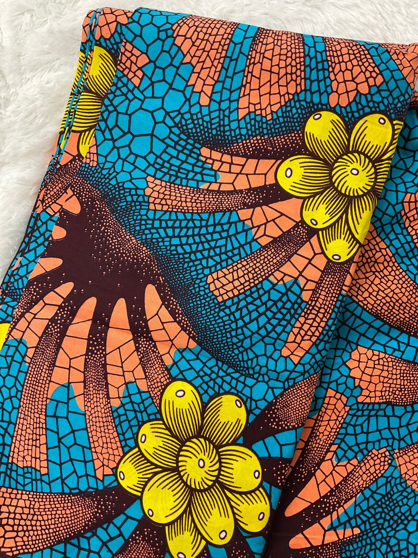 African Print Fabric/Ankara-Turquoise Brown Yellow Design/African Textiles/African Fabric/GT5