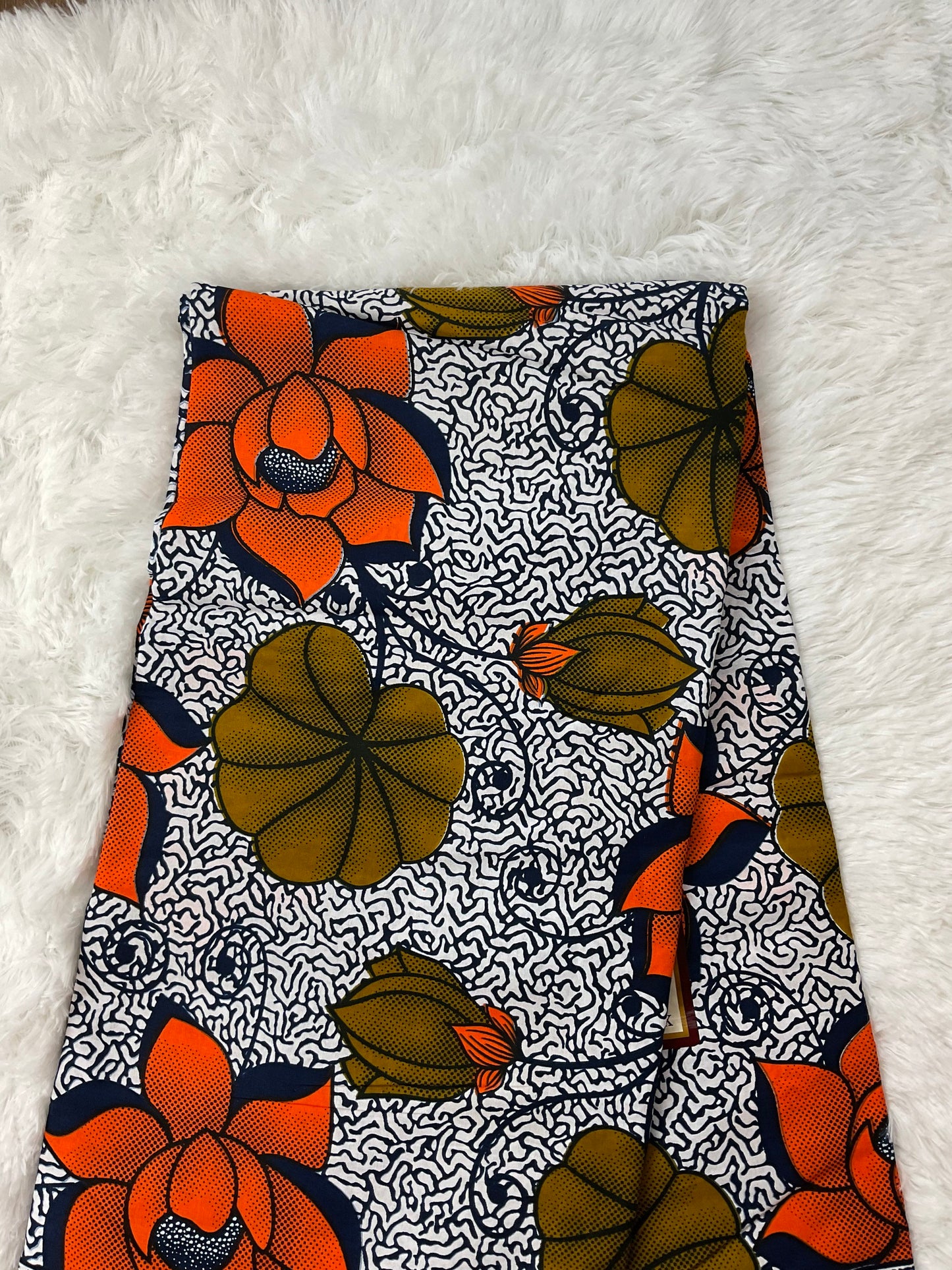 Cream and orange African Fabric/African prints/ Ankara fabric/ African fabric per yard/ African fabric for crafts/ African/FG26