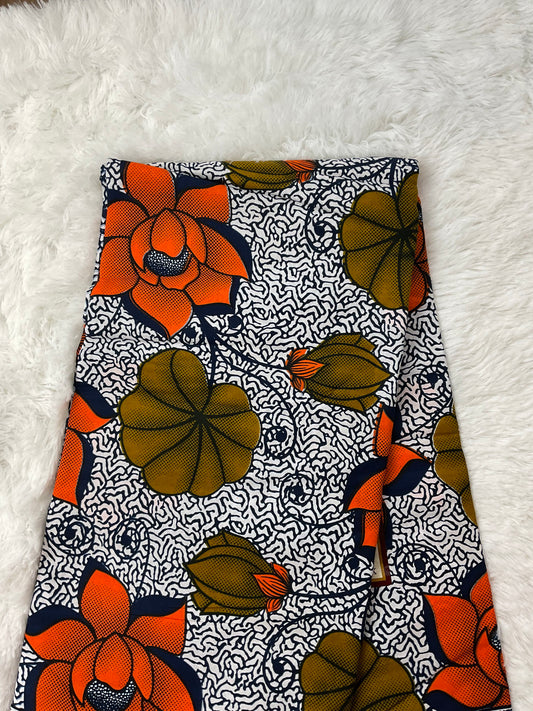 Cream and orange African Fabric/African prints/ Ankara fabric/ African fabric per yard/ African fabric for crafts/ African/FG26
