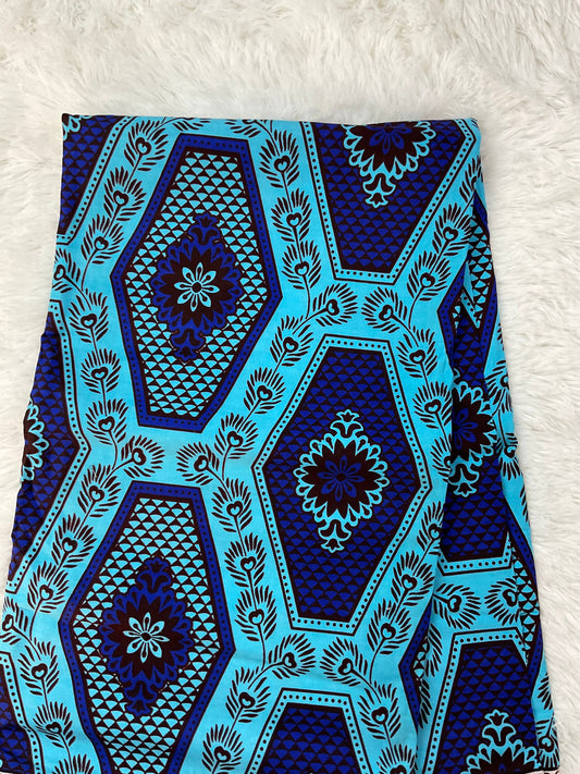 Blue African Fabric/African prints/ Ankara fabric/African fabric per yard/ brown and cream African fabric/MK180
