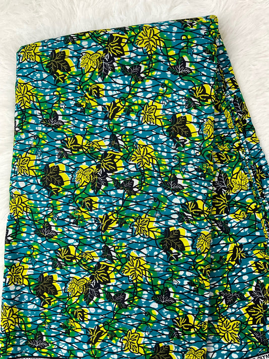 Green African Fabric/African prints/ Ankara fabric/ African fabric by the yard/black African fabric per yard/MK436