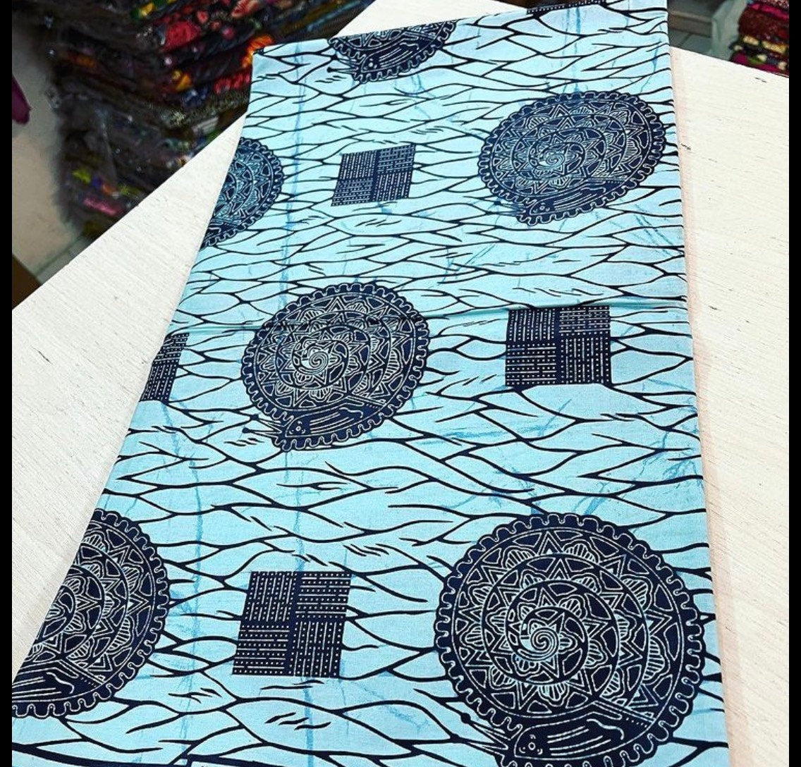 Blue African macaroni fabr /African prints/ Ankara fabric/ African fabric by the yard/ Wax prints/African fabric for apparels/MK750