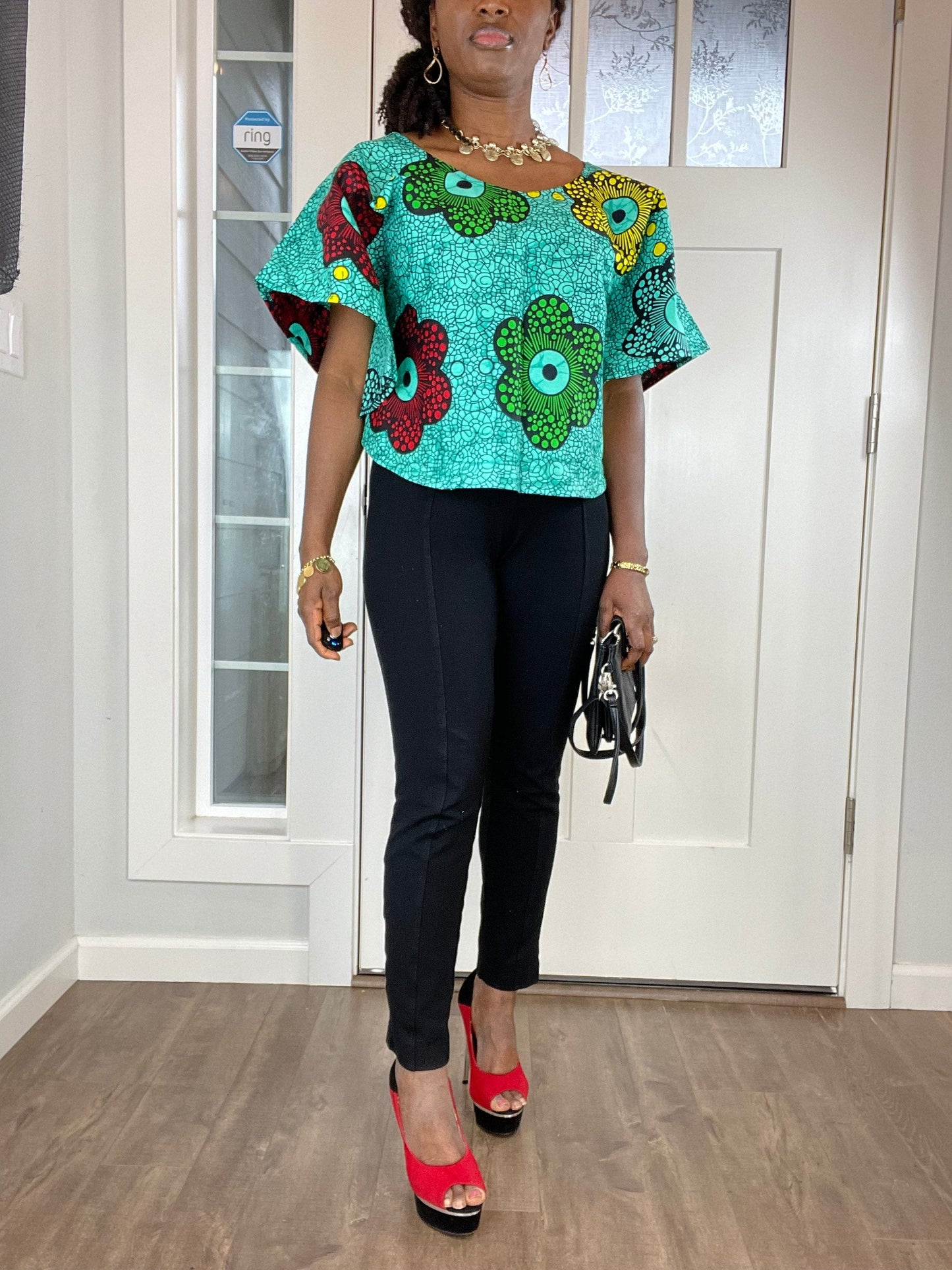 African clothing for women/ African high low crop top/ African cape top/plus size crop top/High low shawl/ Full flare blouse