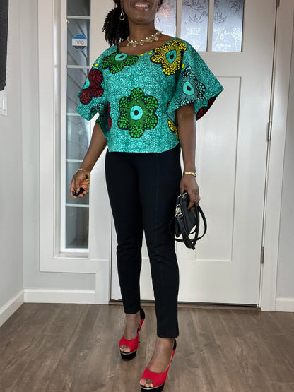 African clothing for women/ African high low crop top/ African cape top/plus size crop top/High low shawl/ Full flare blouse