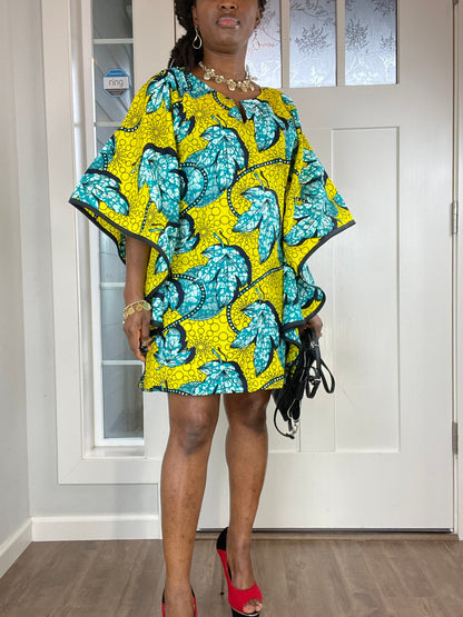 African Dress/Plus Size Dress/Dress/African Clothing/Ankara Dress/African Print Dress/Short Dress/Midi Dress/Kaftan/Green Dress/